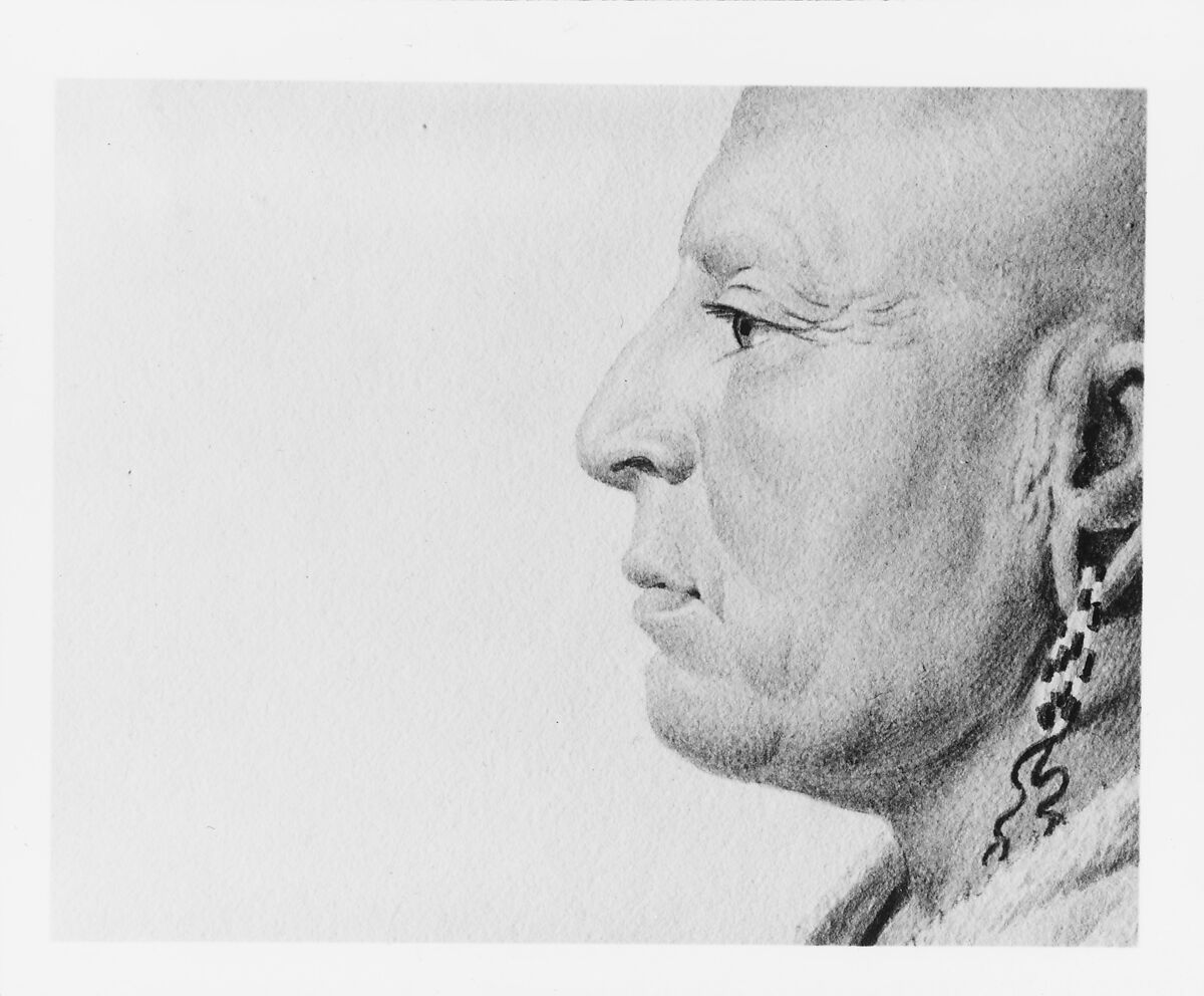 Osage Warrior, Charles Balthazar Julien Févret de Saint-Mémin (1770–1852), Watercolor and graphite on off-white wove paper, American