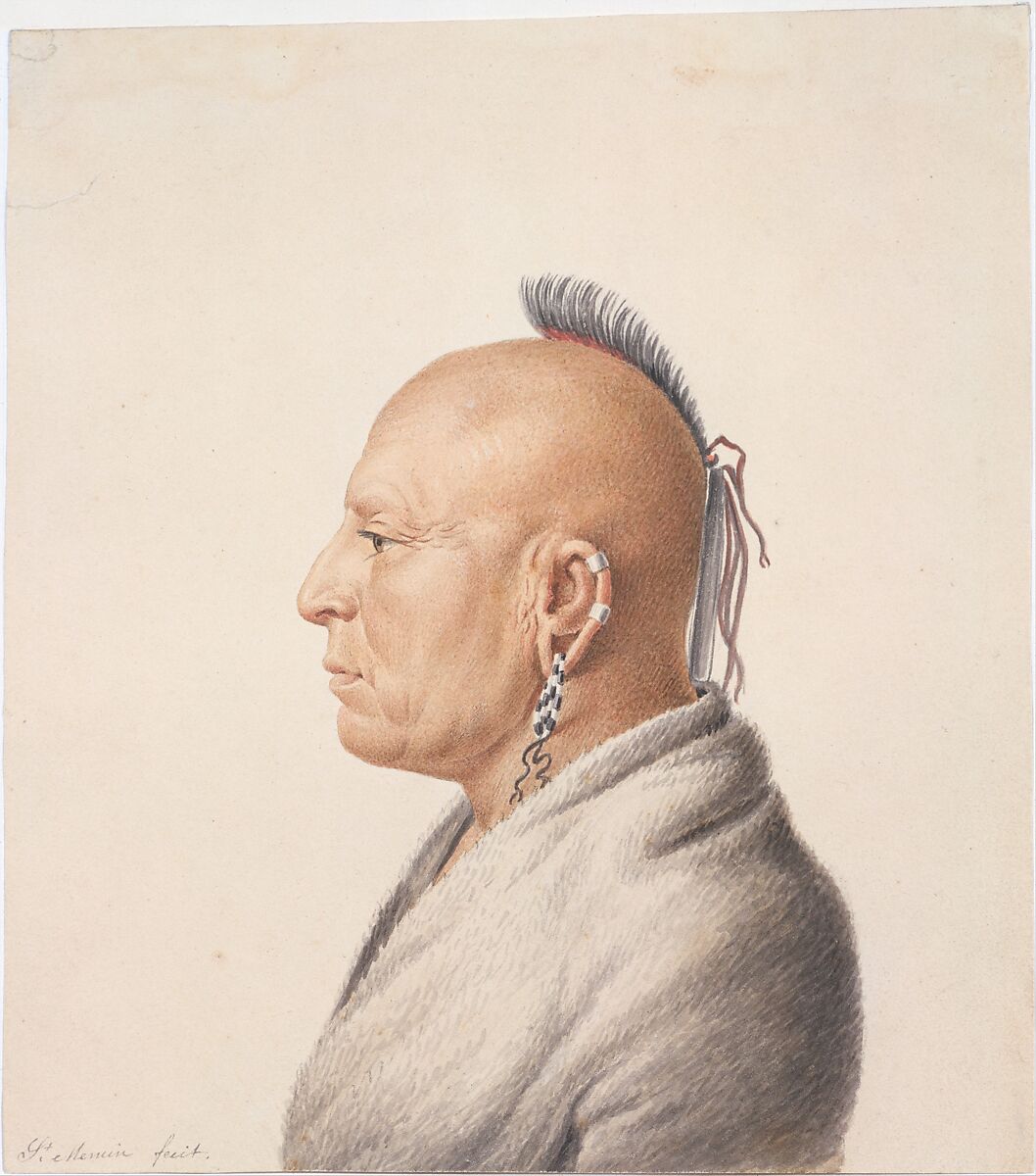 Osage Warrior, Charles Balthazar Julien Févret de Saint-Mémin  French, Watercolor and graphite on off-white wove paper, American