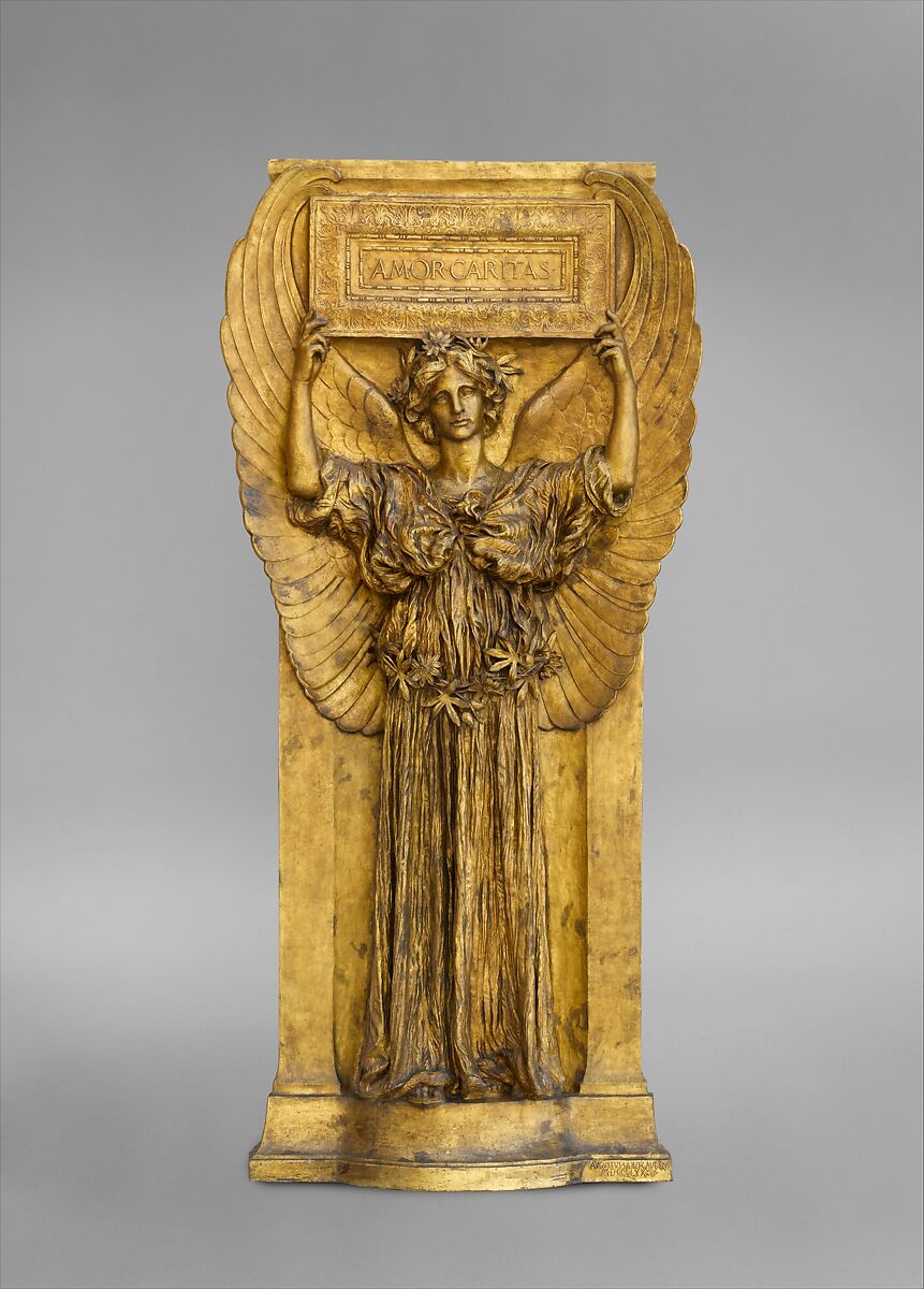 Amor Caritas, Augustus Saint-Gaudens (American, Dublin 1848–1907 Cornish, New Hampshire), Bronze, gilt, American 