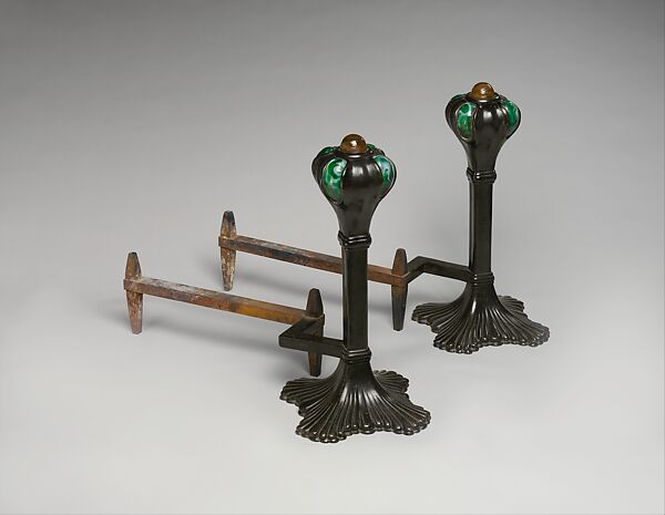 Andiron, Designed by Louis C. Tiffany (American, New York 1848–1933 New York), Bronze, glass, iron, American 