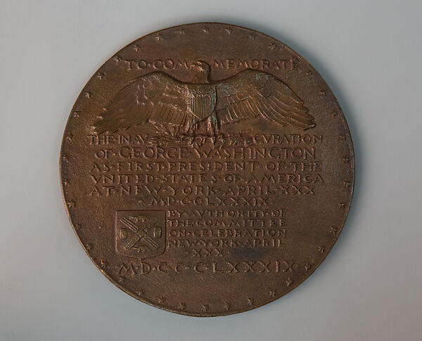 George Washington Inaugural Centennial Medal, Augustus Saint-Gaudens (American, Dublin 1848–1907 Cornish, New Hampshire), Bronze, American