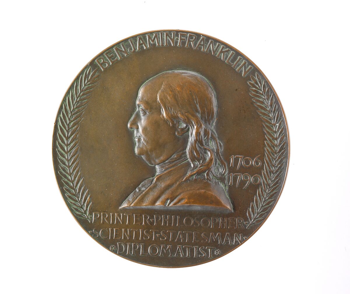 Benjamin Franklin Commemorative Medal, Louis St. Gaudens (1854–1913), Bronze, American 