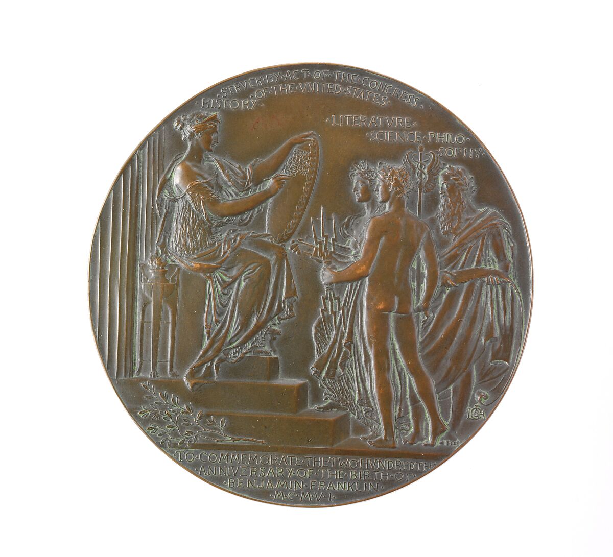Benjamin Franklin Commemorative Medal, Louis St. Gaudens (1854–1913), Bronze, American
