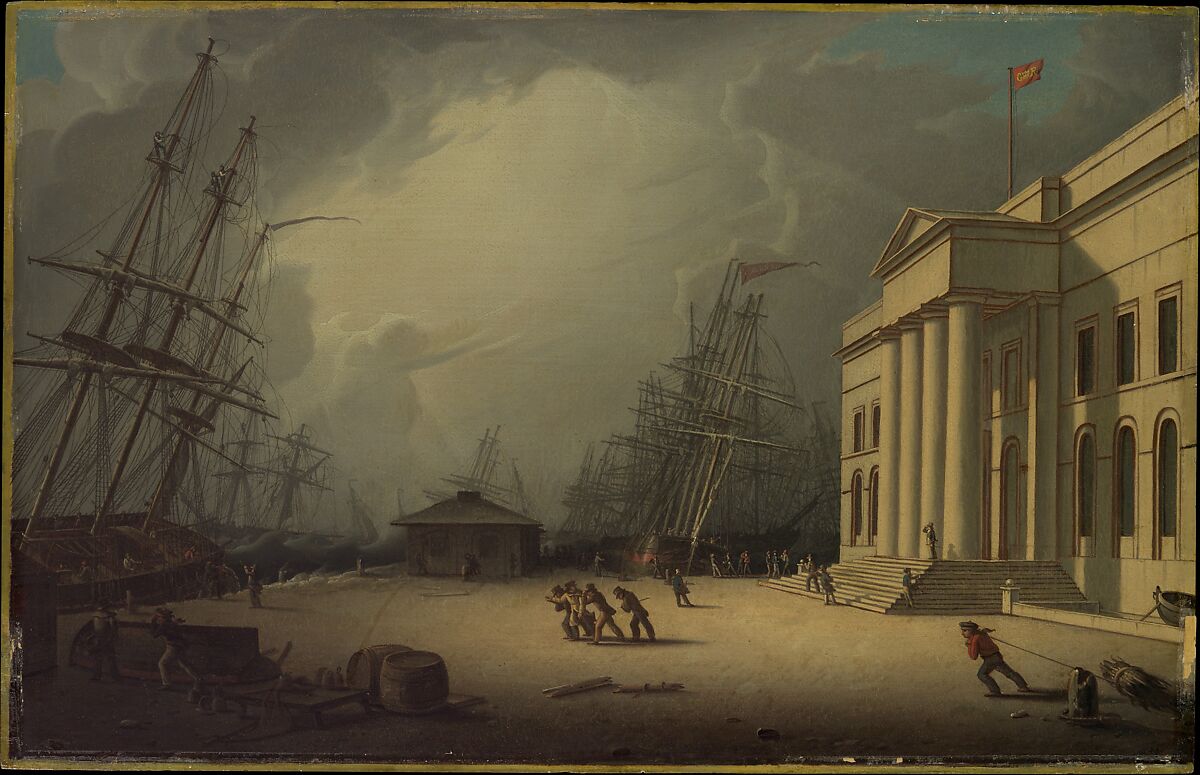 The Custom House at Greenock, Scotland, Robert Salmon (1755–ca. 1844), Oil on wood, American 