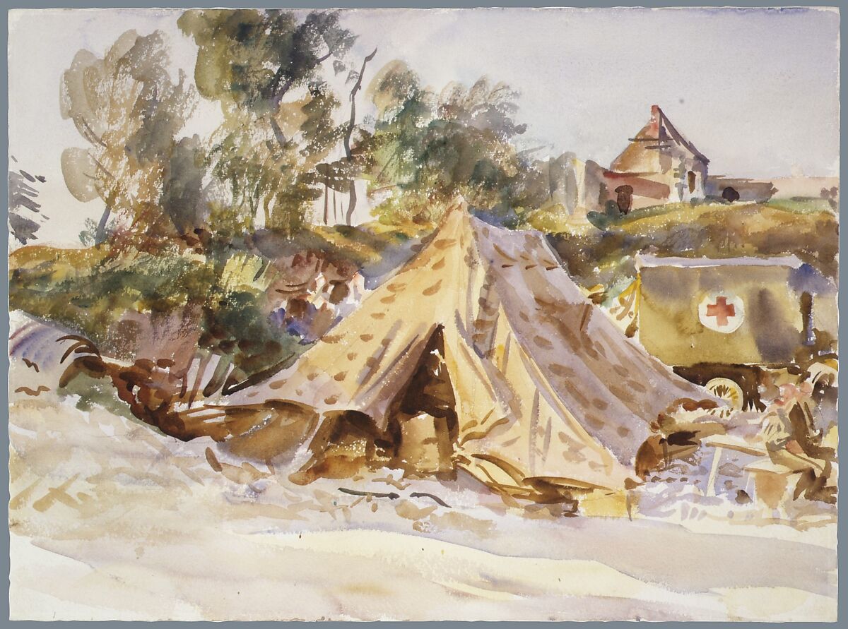Camp with Ambulance, John Singer Sargent (American, Florence 1856–1925 London), Watercolor and graphite on white wove paper, American