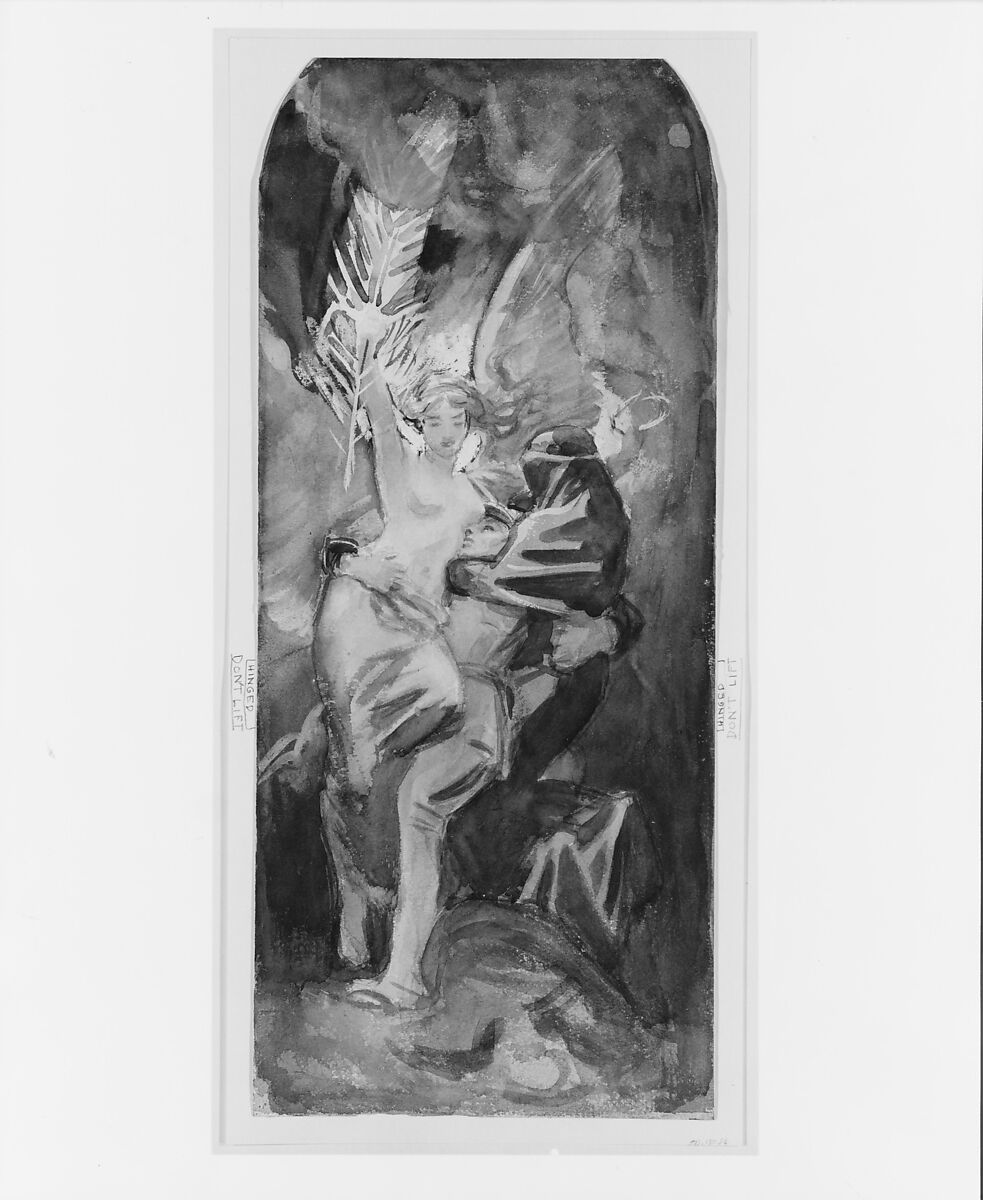 Study for "Death and Victory", John Singer Sargent (American, Florence 1856–1925 London), Watercolor, graphite, and gouache on off-white wove paper, American