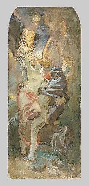 Study for "Death and Victory", John Singer Sargent (American, Florence 1856–1925 London), Watercolor, graphite, and gouache on off-white wove paper, American 