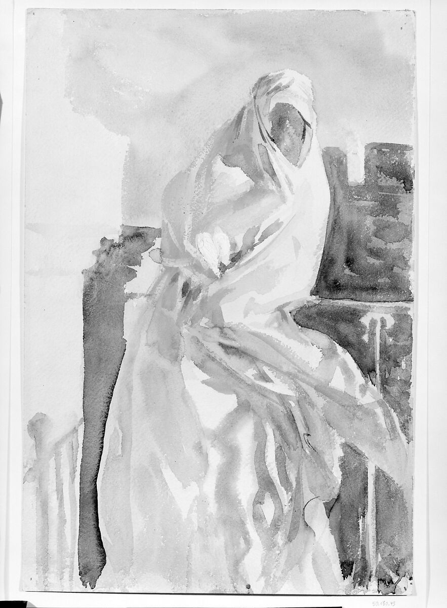 Arab Woman, John Singer Sargent (American, Florence 1856–1925 London), Watercolor and gouache on off-white wove paper, American