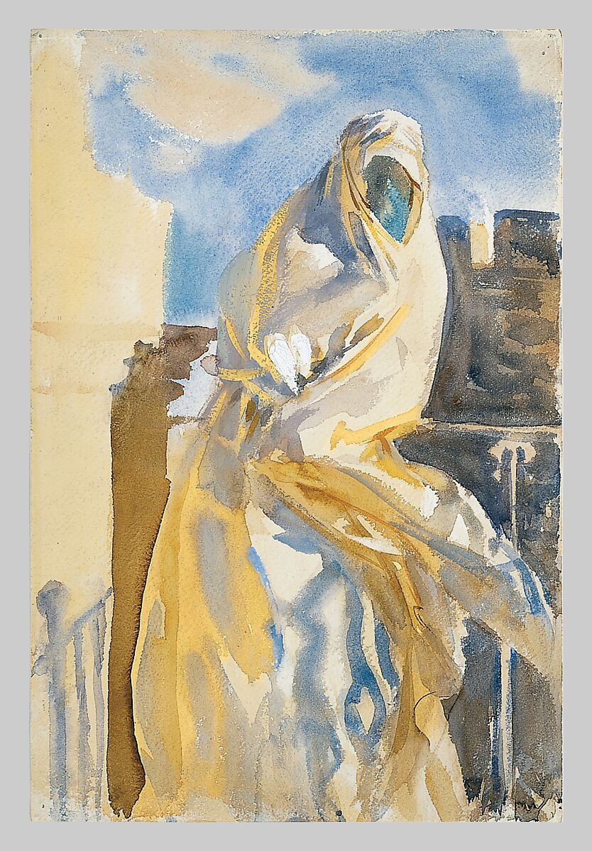 Arab Woman, John Singer Sargent (American, Florence 1856–1925 London), Watercolor and gouache on off-white wove paper, American
