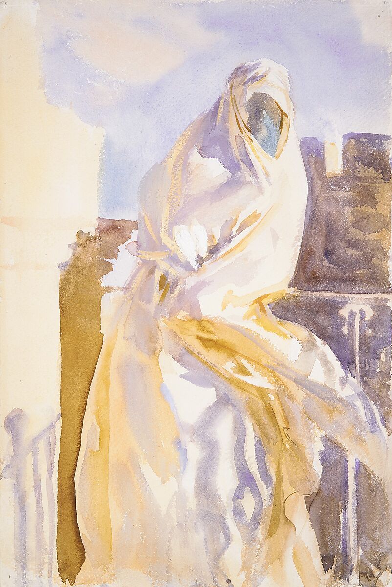 Arab Woman, John Singer Sargent (American, Florence 1856–1925 London), Watercolor and gouache on off-white wove paper, American