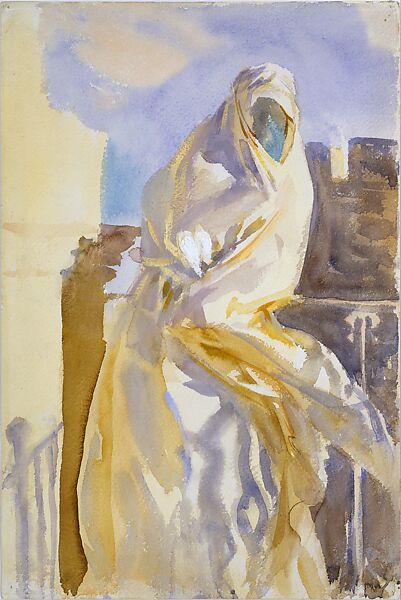 Arab Woman, John Singer Sargent (American, Florence 1856–1925 London), Watercolor and gouache on off-white wove paper, American 