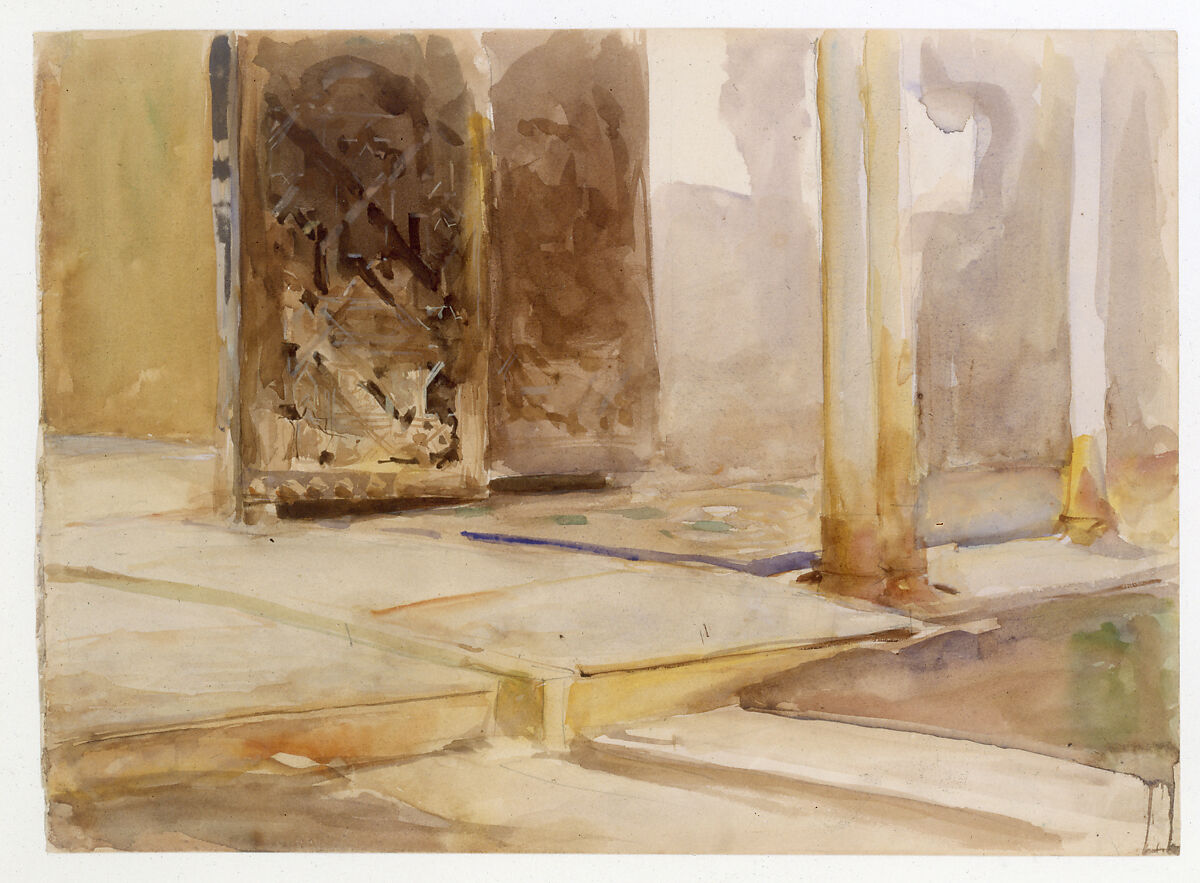 Patio de los Leones, Alhambra, John Singer Sargent (American, Florence 1856–1925 London), Watercolor, gouache, and graphite on off-white wove paper, American