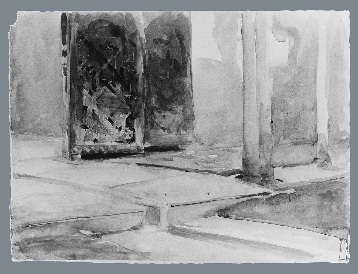 Patio de los Leones, Alhambra, John Singer Sargent (American, Florence 1856–1925 London), Watercolor, gouache, and graphite on off-white wove paper, American
