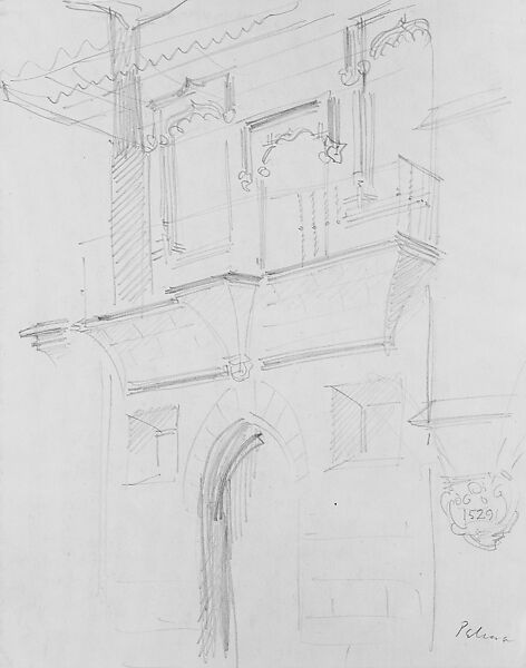 Casa de la Almoina, Palma, John Singer Sargent (American, Florence 1856–1925 London), Graphite on off-white wove paper, American