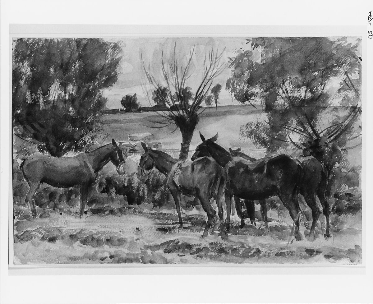 Mules, John Singer Sargent (American, Florence 1856–1925 London), Watercolor, graphite, and wax crayon on off-white wove paper, American