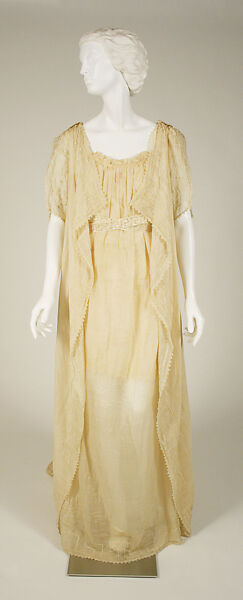Tea gown, silk, cotton, pearls, American or European 