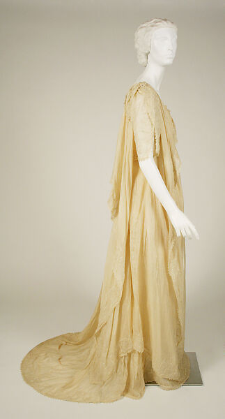 Tea gown, silk, cotton, pearls, American or European
