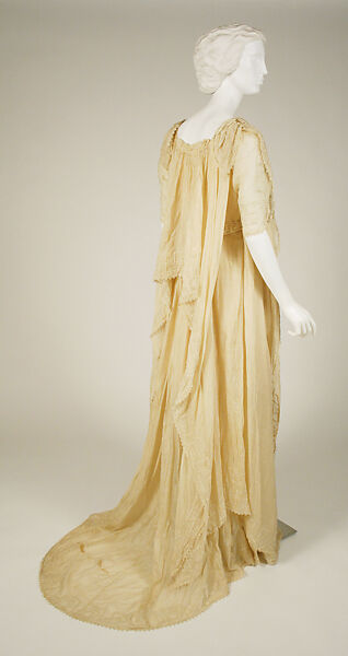 Tea gown, silk, cotton, pearls, American or European