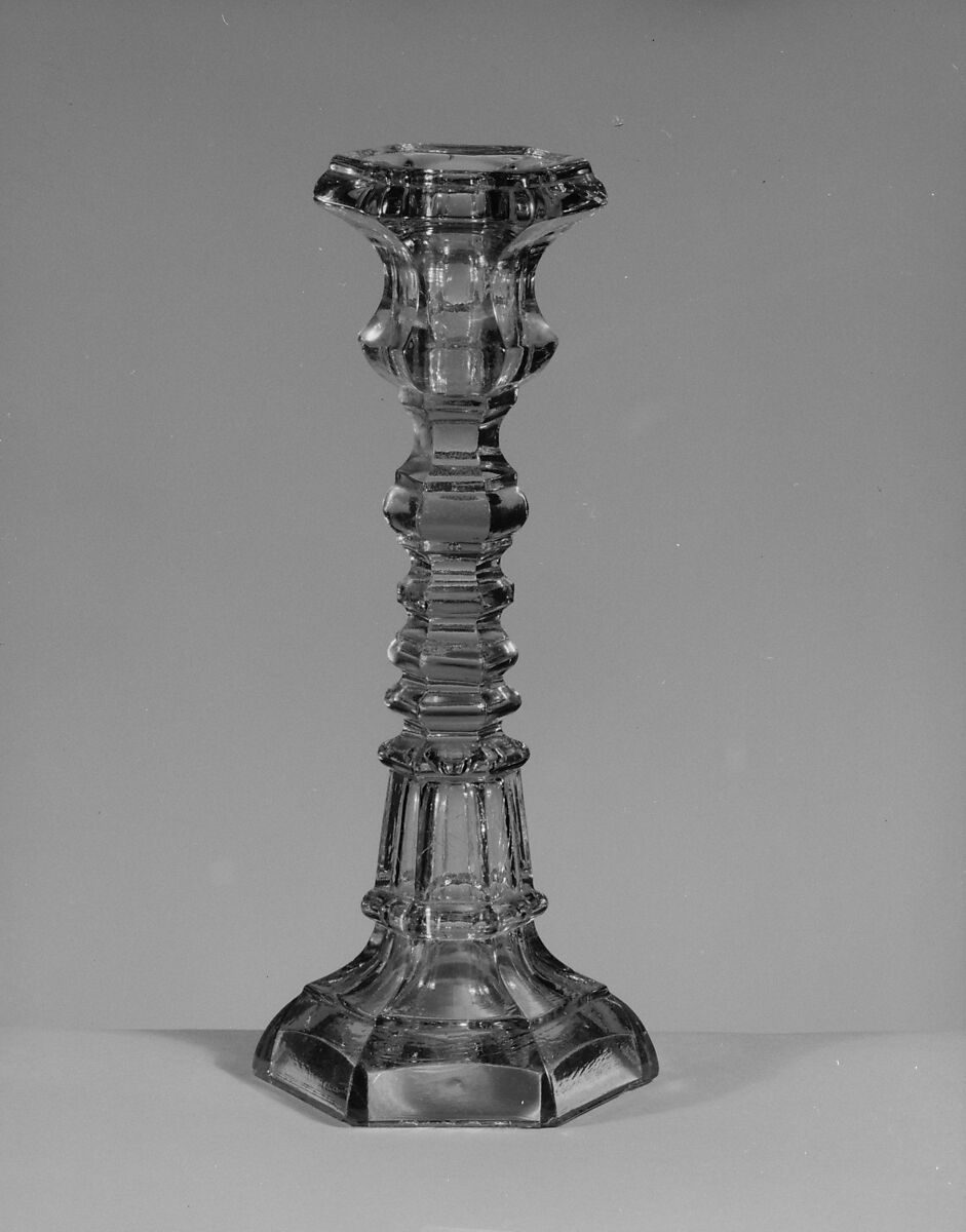 Candlestick, Pressed gray glass, American 