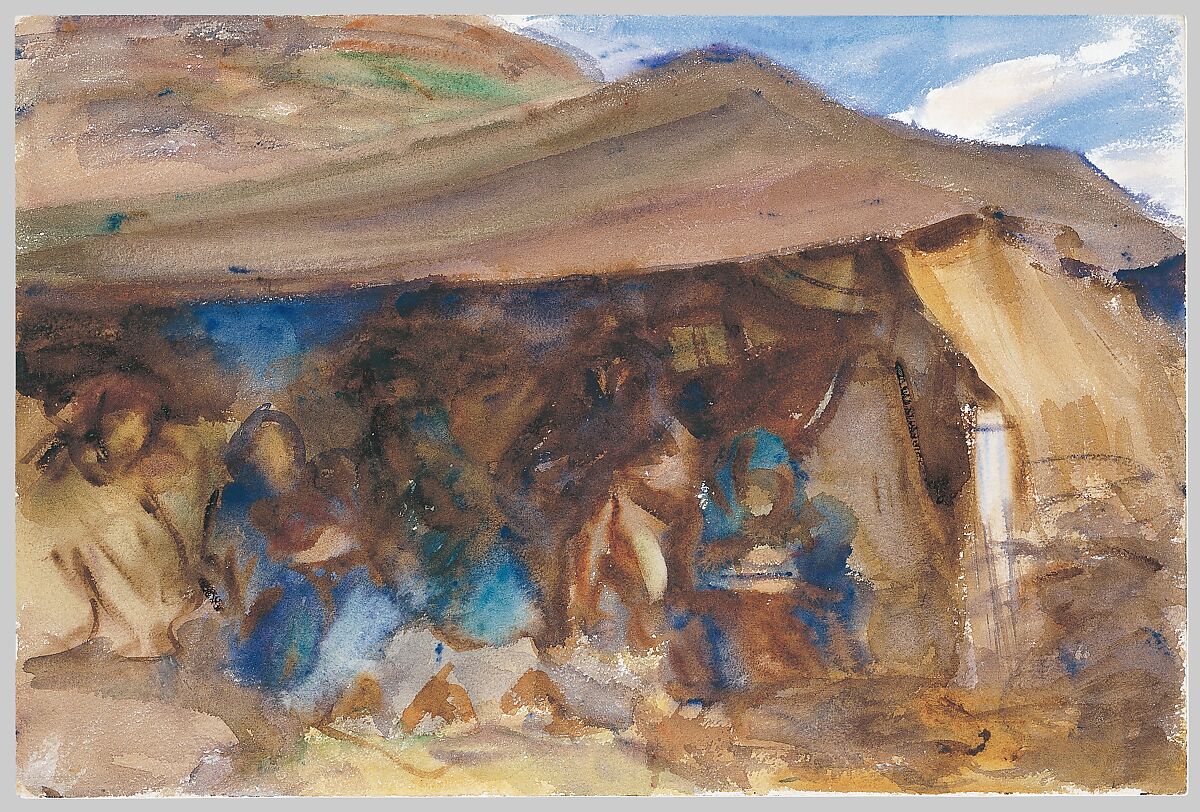 Bedouin Tent, John Singer Sargent (American, Florence 1856–1925 London), Watercolor on white wove paper, American