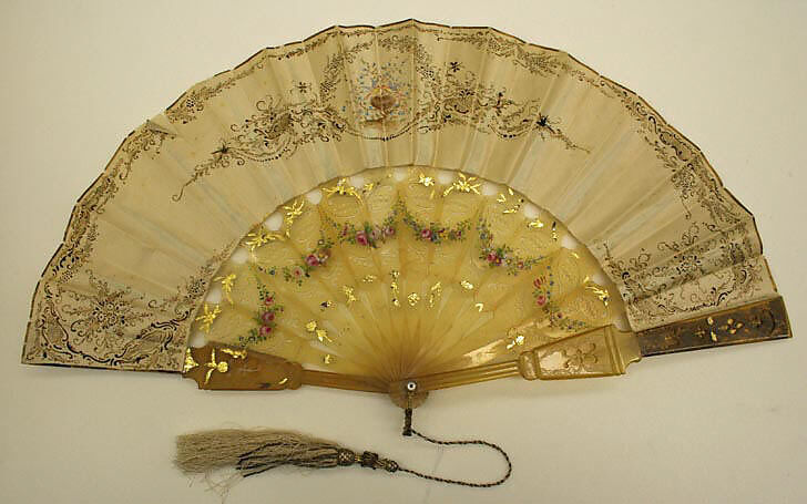 Fan, silk, horn, mother of pearl, French 