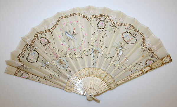 Wedding fan, Wanamaker&#39;s (American), silk, French 