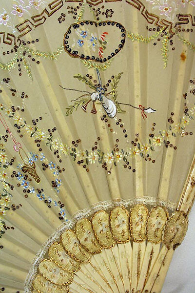 Wedding fan, Wanamaker's (American), silk, French