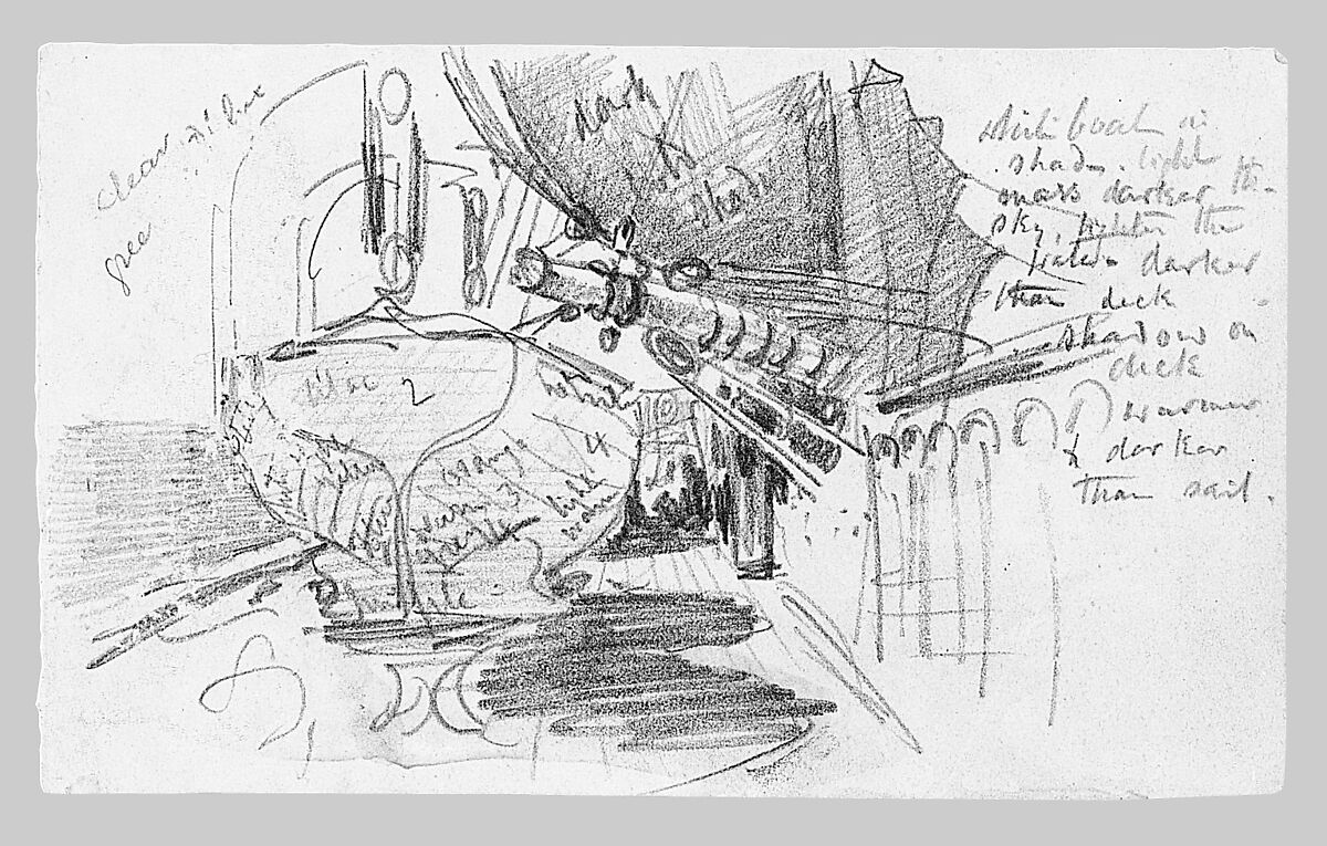 Boat Deck, John Singer Sargent (American, Florence 1856–1925 London), Graphite on pale green wove paper, American