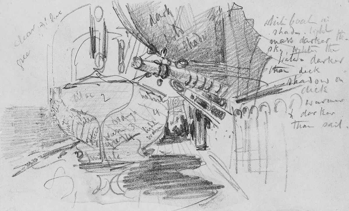 Boat Deck, John Singer Sargent (American, Florence 1856–1925 London), Graphite on pale green wove paper, American