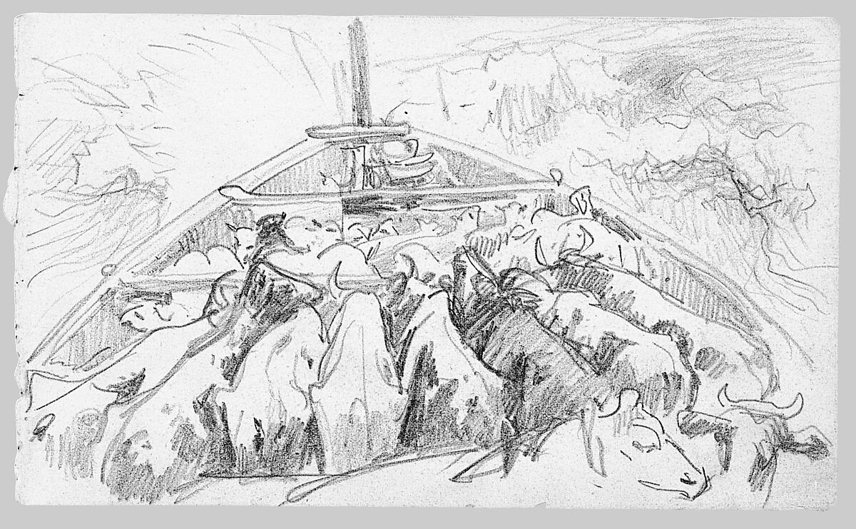 Cattle in Stern of a Boat, John Singer Sargent (American, Florence 1856–1925 London), Graphite on off-white wove paper, American