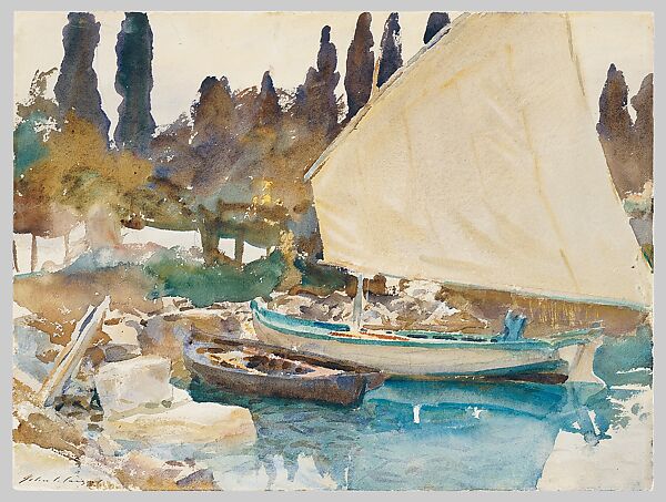 Boats, John Singer Sargent (American, Florence 1856–1925 London), Watercolor and graphite on off-white wove paper, American