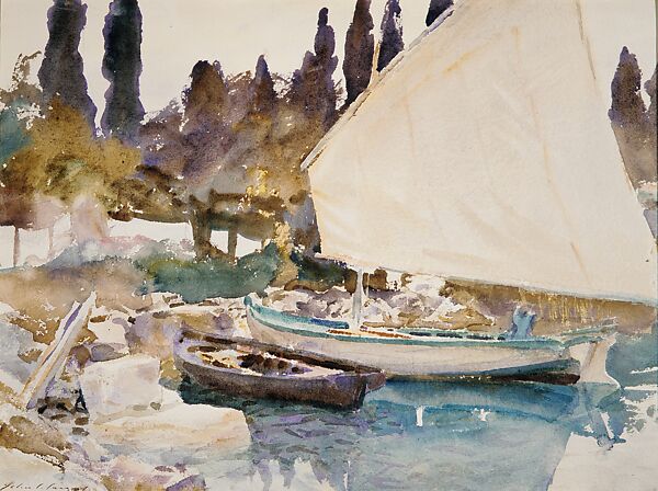 Boats, John Singer Sargent (American, Florence 1856–1925 London), Watercolor and graphite on off-white wove paper, American 