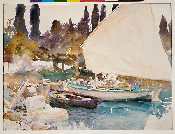Boats, John Singer Sargent (American, Florence 1856–1925 London), Watercolor and graphite on off-white wove paper, American