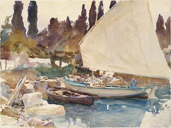 Boats, John Singer Sargent (American, Florence 1856–1925 London), Watercolor and graphite on off-white wove paper, American