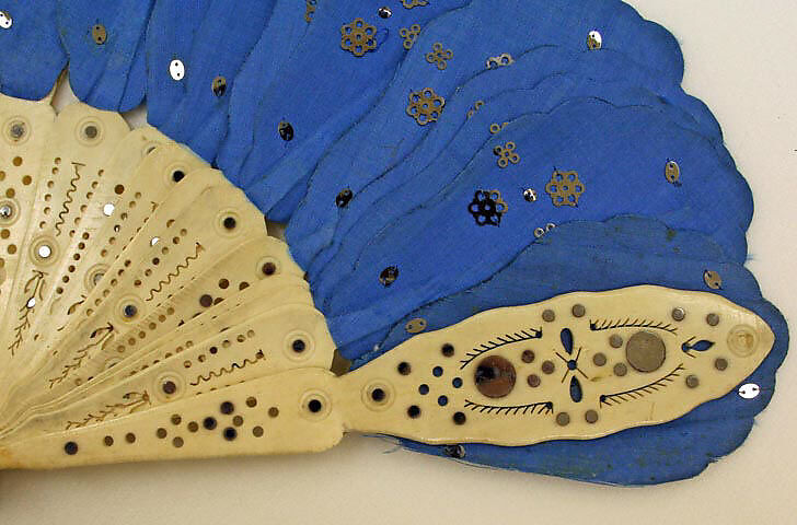 Fan, ivory, silk, steel, American or European