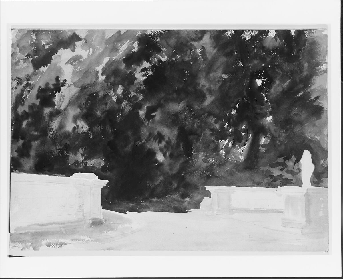 Terrace and Gardens, John Singer Sargent (American, Florence 1856–1925 London), Watercolor, graphite, and wax on white wove paper, American