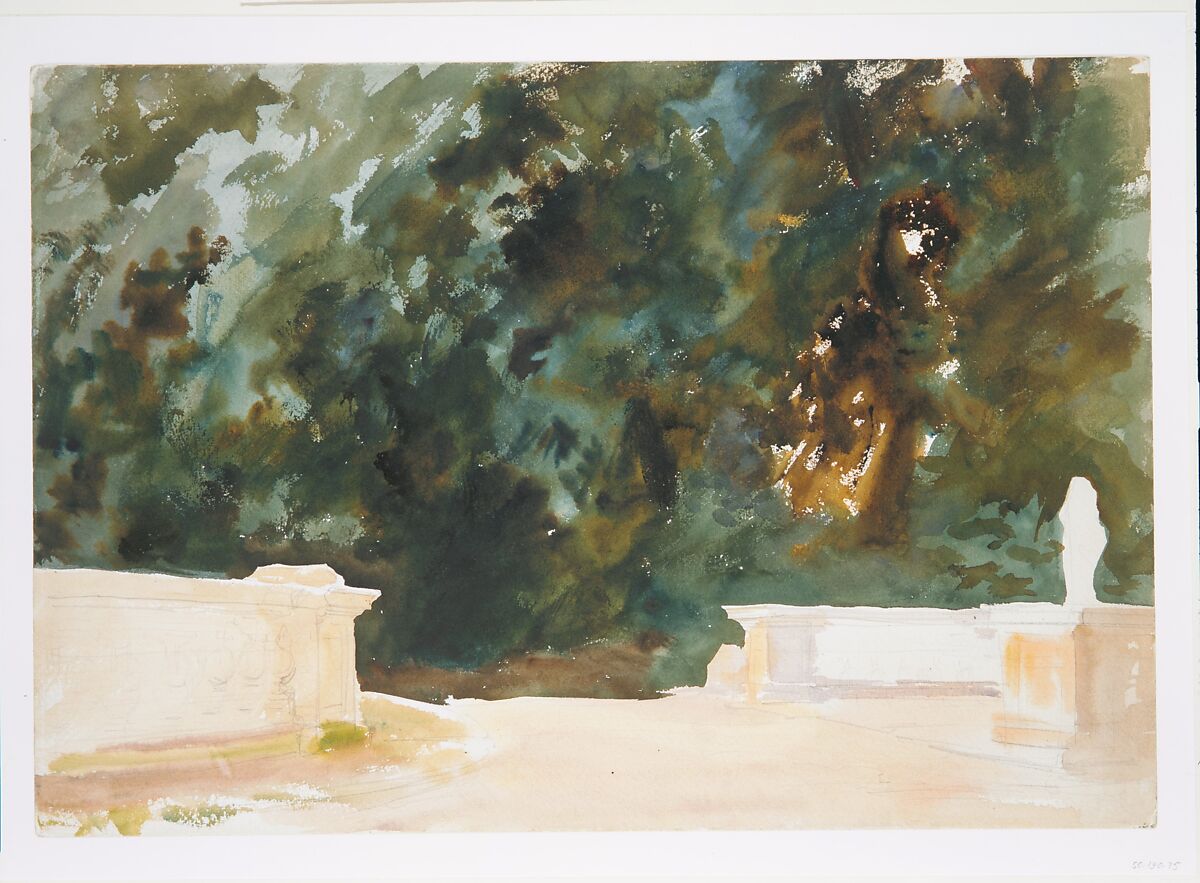 Terrace and Gardens, John Singer Sargent (American, Florence 1856–1925 London), Watercolor, graphite, and wax on white wove paper, American