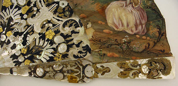 Fan, mother-of-pearl, paper, probably French