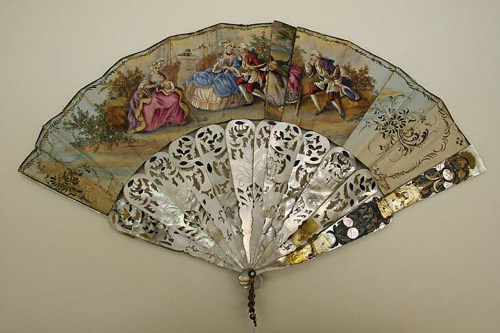 Fan, mother-of-pearl, paper, probably French