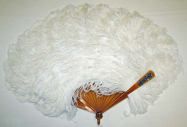 Evening fan, plastic, feathers, silk, French 