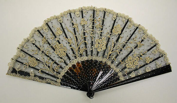 Fan, shell, cotton, glass, French 