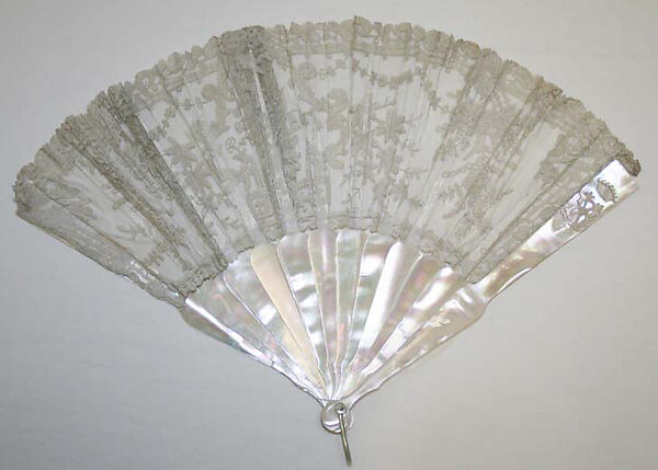Fan, mother of pearl, cotton, probably French 