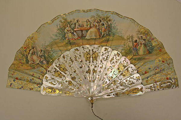 Fan, Tiffany &amp; Co. (1837–present), shell, paper, silk, metal, French