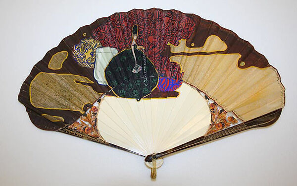 Fan, ivory, silk, plastic (cellulose nitrate), probably European 