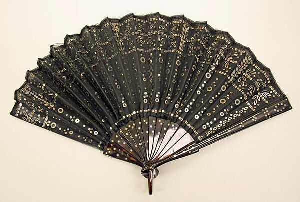 Fan, silk, tortoiseshell, wood, probably American 