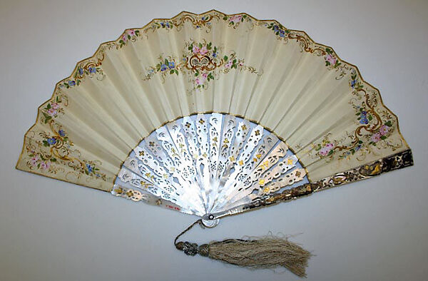 Fan, leather, ivory, silk, French