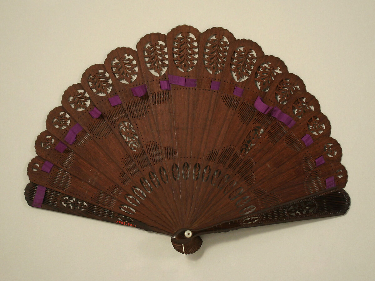 Brisé fan, wood, silk, American