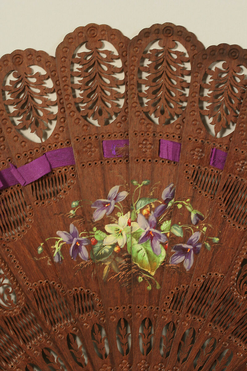 Brisé fan, wood, silk, American