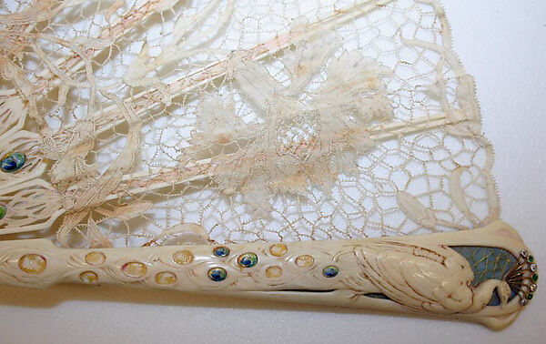 Fan, ivory, linen, enamel, Belgian
