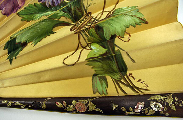 Fan, silk, wood, mother-of-pearl, paint, metal, French